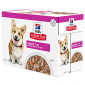 Hills Science Plan Small & Mini Adult Dog Stew with Chicken & Vegetables – пълноценна мокра храна за кучета от мини и малки породи над 1 година, пилешко със зеленчуци, пауч 12 х 80 гр.